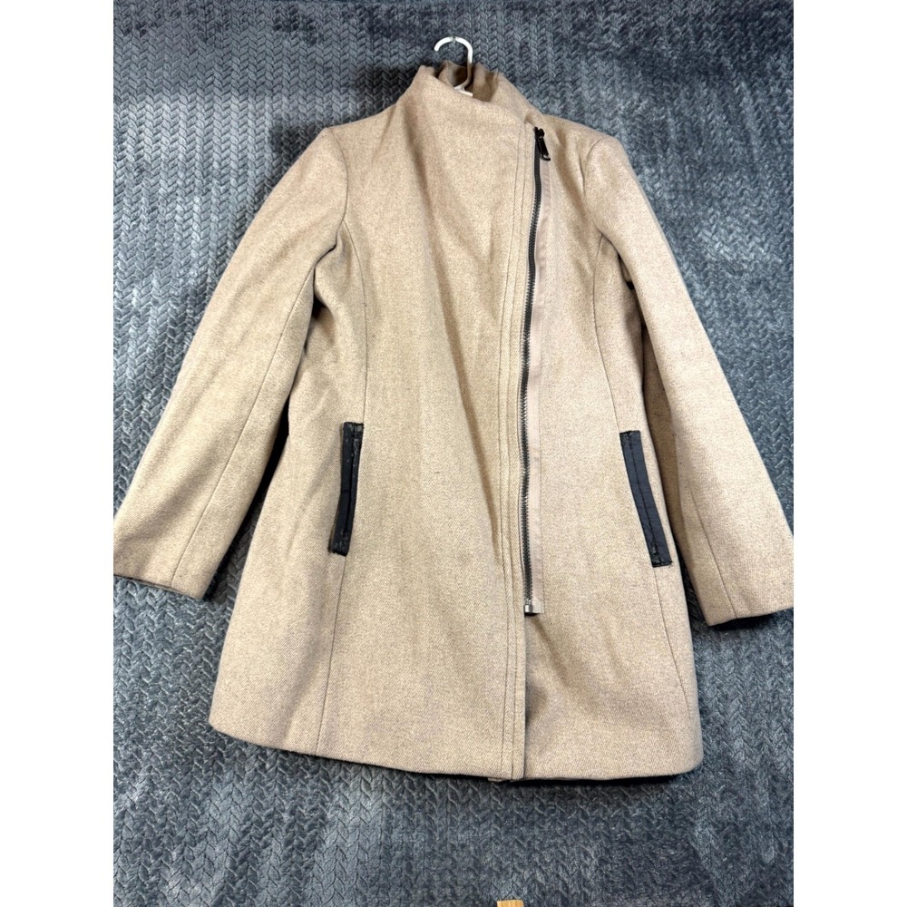 Calvin Klein Coat Womens Large Beige Wool Blend Long Sleeve Asymmetrical Zip